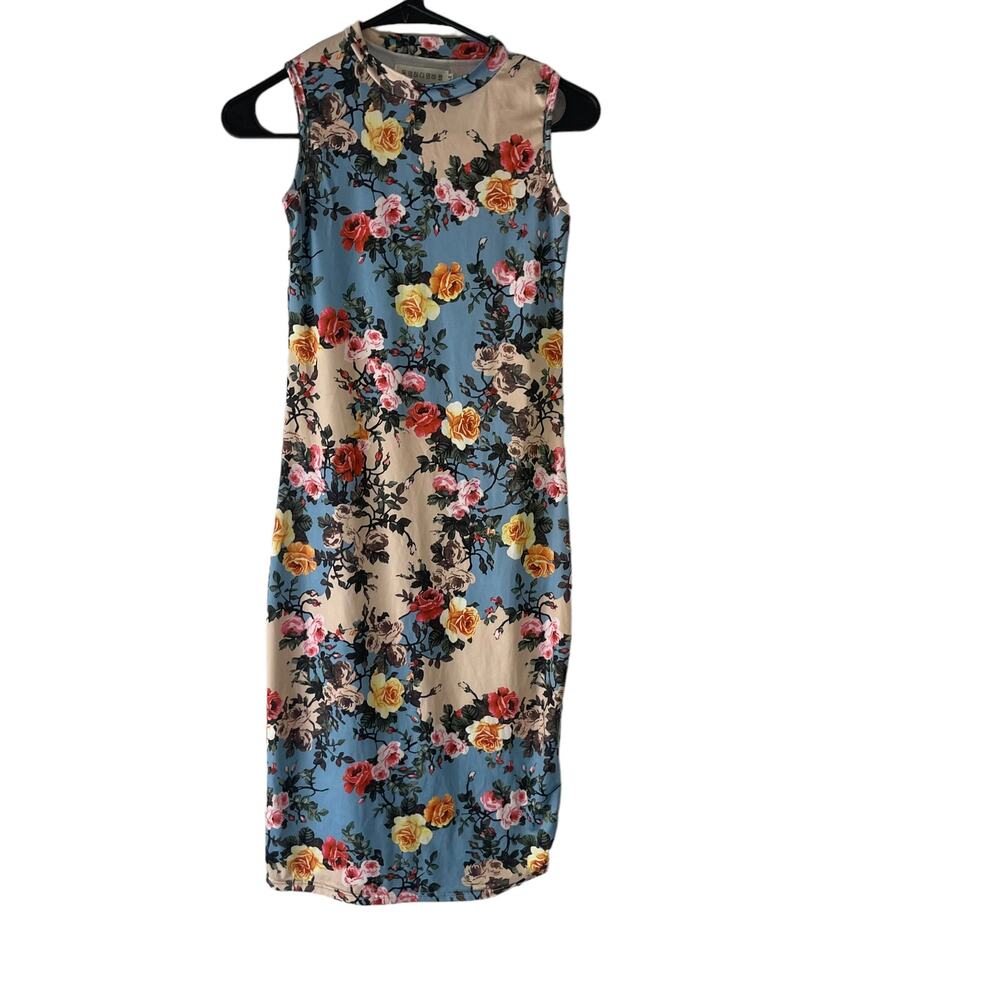 Japanese Women's Size Medium Floral Bodycon Knee Length Dress